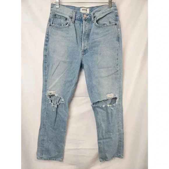 Agolde Straight Crop Distressed Jeans Size 27 Light Wash - Picture 1 of 10